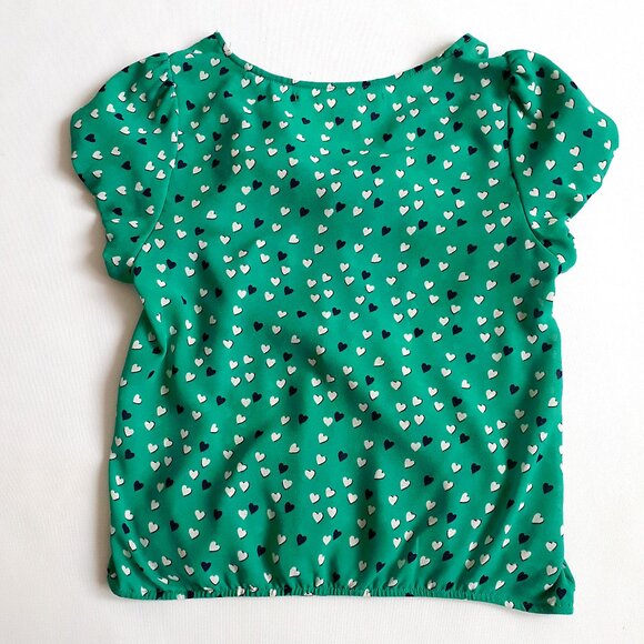 MAX STUDIO Puffy Sleeve Blouse with Bow Detail in Teal Green with Heart Print - Picture 15 of 15